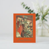 Vintage Themed Christmas Tree Gifts Winter Lady シーズンポストカード (スタンド正面)