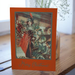 Vintage Themed Christmas Tree Gifts Winter Lady  シーズンポストカード<br><div class="desc">This Vintage Themed Retro Christmas Winter Red,  Green and Beige Holiday Postcard with Young Lady,  Chrismas tree,  pine branch and gifts will be perfect for your holiday greeting. You can also find other designs in this stile in my store.</div>