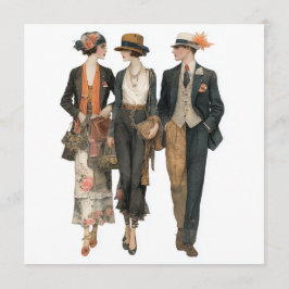 Vintage thruple fashion models - decoupage sheet, 招待状