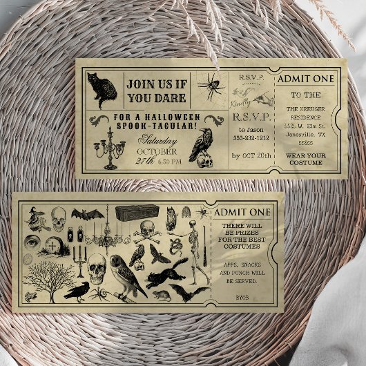 Vintage Ticket Halloween Party Invitation 招待状