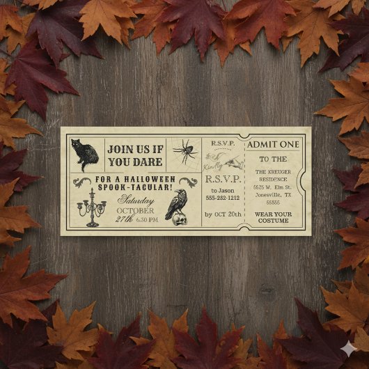 Vintage Ticket Halloween Party Invitation 招待状