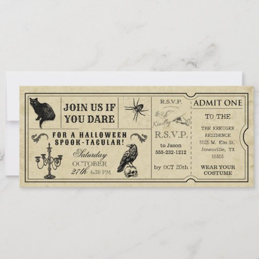 Vintage Ticket Halloween Party Invitation 招待状 (正面)
