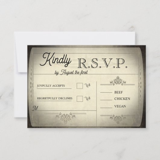 Vintage Ticket Style Wedding RSVP (正面)
