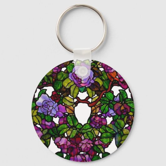 Vintage Tiffany Stained Glass Purple Roses キーホルダー (正面)
