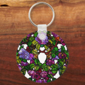 Vintage Tiffany Stained Glass Purple Roses キーホルダー (正面)