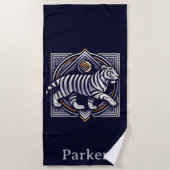 Vintage Tiger Navy Blue ビーチタオル (正面)