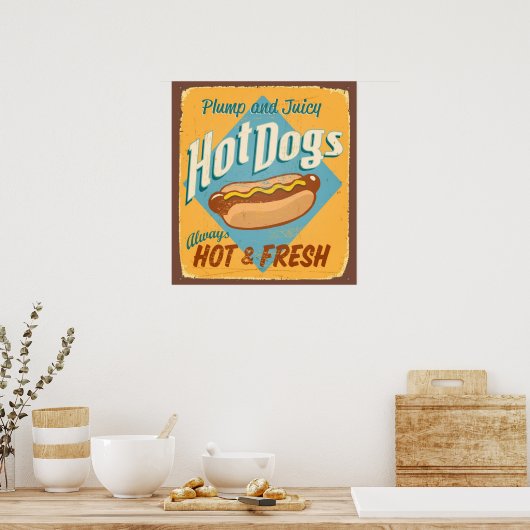 Vintage tin sign - Hot Dogs ポスター (キッチン)