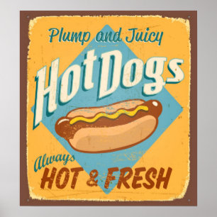 Vintage tin sign - Hot Dogs ポスター