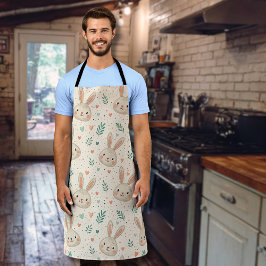 Vintage Tiny Bunny Faces with Roses Pattern エプロン