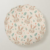 Vintage Tiny Bunny Faces with Roses Pattern ラウンドクッション (裏面)