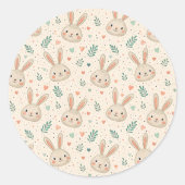 Vintage Tiny Bunny Faces with Roses Pattern ラウンドシール (正面)
