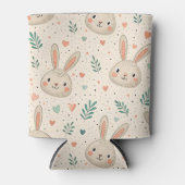 Vintage Tiny Bunny Faces with Roses Pattern 缶クーラー (正面)