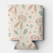 Vintage Tiny Bunny Faces with Roses Pattern 缶クーラー (裏面)