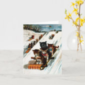 Vintage Toboggan Cats カード (黄色い花)