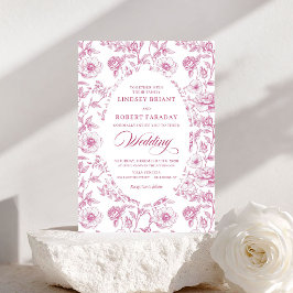 Vintage Toile de Jouy Roses Pink Wedding Invite 招待状