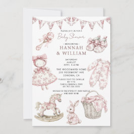 Vintage Toile Nursery Baby Girl Shower 招待状