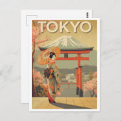 Vintage Tokyo Cherry Blossom Fuji ポストカード (正面/裏面)