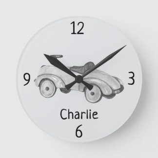 Vintage Toy Wooden Car 8-in Nursery ラウンド壁時計