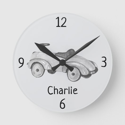 Vintage Toy Wooden Car 8-in Nursery ラウンド壁時計 (正面)