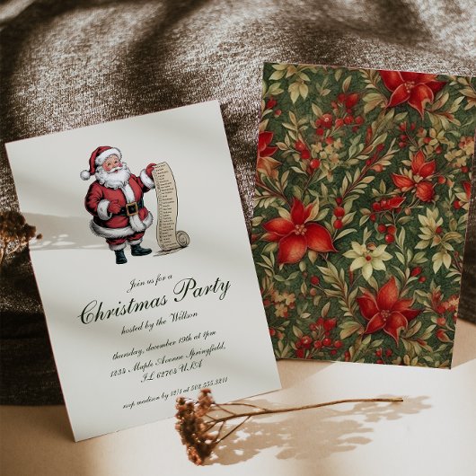 Vintage Traditional Santa Claus Christmas Party 招待状