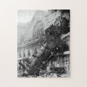 Vintage Train Crash Black and White ジグソーパズル