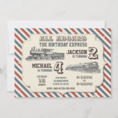 Vintage Train Joint Birthday 招待状 (正面)