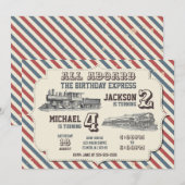 Vintage Train Joint Birthday 招待状 (正面/裏面)