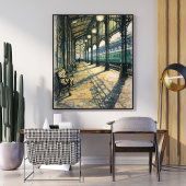 vintage train station art classic railway station ポスター