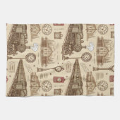 Vintage Train Station Pattern (1) キッチンタオル (横)