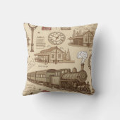 Vintage Train Station Pattern (1) クッション (裏面)