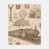 Vintage Train Station Pattern (1) フリースブランケット (正面)