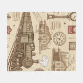 Vintage Train Station Pattern (1) フリースブランケット (正面(横))