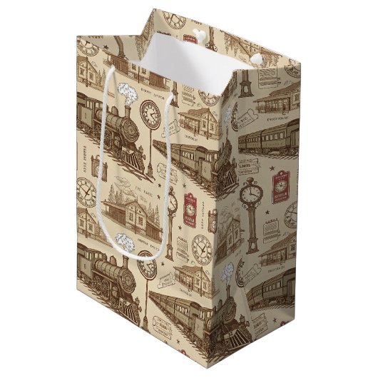 Vintage Train Station Pattern (1) ミディアムペーパーバッグ (正面アングル)