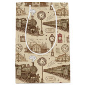 Vintage Train Station Pattern (1) ミディアムペーパーバッグ (正面)