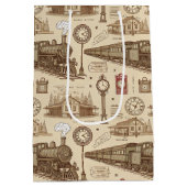 Vintage Train Station Pattern (1) ミディアムペーパーバッグ (裏面)