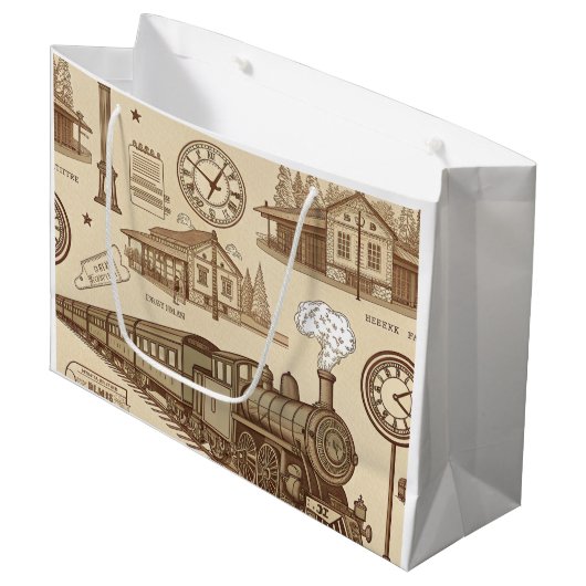 Vintage Train Station Pattern (1) ラージペーパーバッグ (正面アングル)
