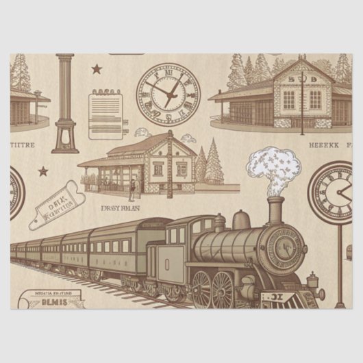 Vintage Train Station Pattern (1) 薄葉紙 (正面)