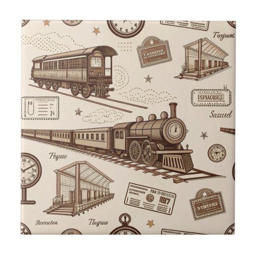 Vintage Train Station Pattern (2) タイル (正面)