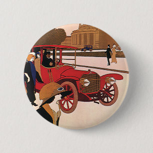 Vintage Transportation, Red Antique Automobile 缶バッジ