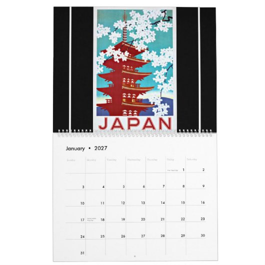 Vintage Travelポスターカレンダー カレンダー (1月 2027)