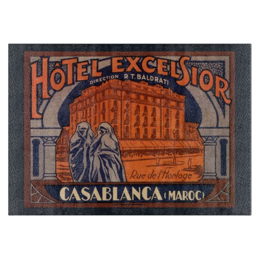Vintage Travel、カサブランカ（モロッコ、アフリカ） カッティングボード (正面)