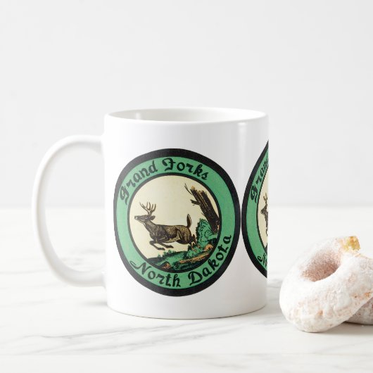 Vintage Travel、グランドフォーク、ノースダコタ コーヒーマグカップ (ドーナツ)