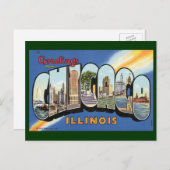 Vintage Travel、シカゴ・イリノイからのご挨拶 ポストカード (正面/裏面)