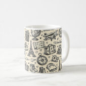 Vintage Travel Adventures Seamless Pattern コーヒーマグカップ (正面右)