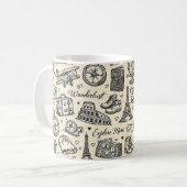 Vintage Travel Adventures Seamless Pattern コーヒーマグカップ (正面左)