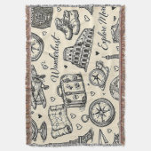 Vintage Travel Adventures Seamless Pattern スローブランケット (正面縦)