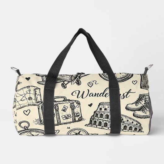 Vintage Travel Adventures Seamless Pattern ダッフルバッグ (正面)