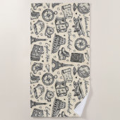 Vintage Travel Adventures Seamless Pattern ビーチタオル (正面)