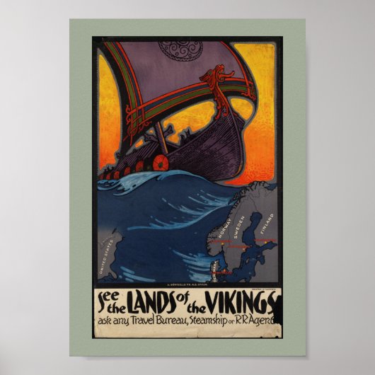 Vintage Travel Advertisement Land of the Vikings ポスター (正面)