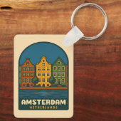 Vintage Travel Amsterdam Netherlands Retro Scenic キーホルダー (裏面)